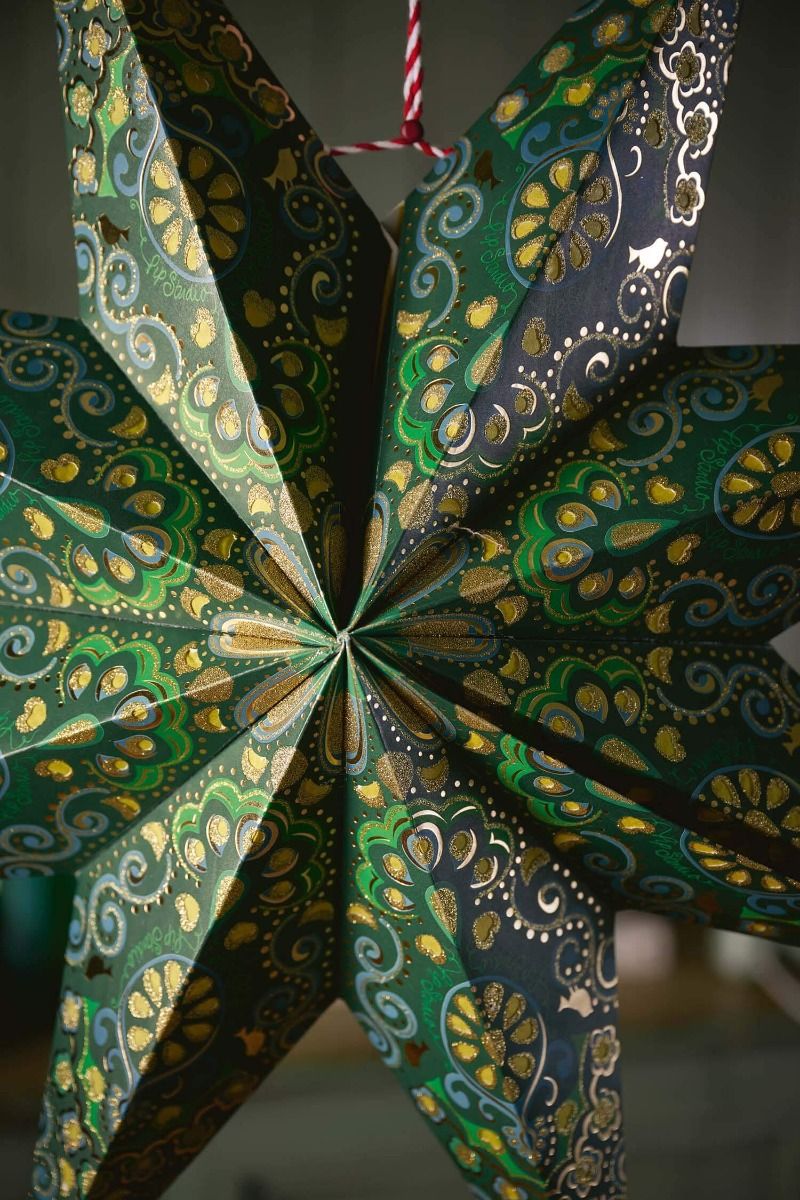 Christmas Star Paper Overall Print Dark Green 110cm