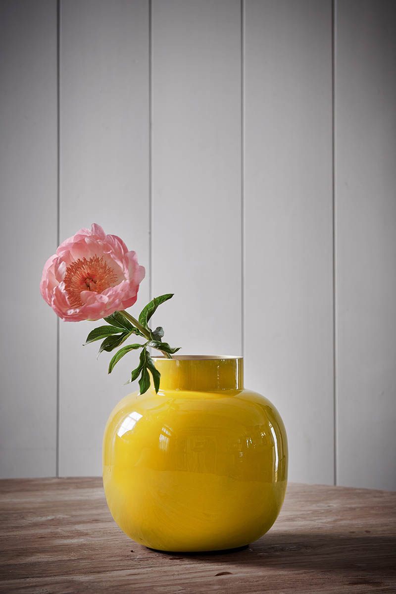 Round Metal Vase Yellow 25 cm