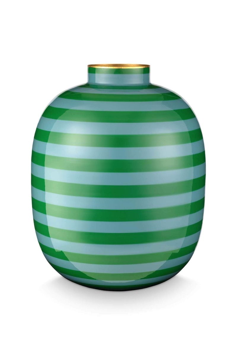 Metal Vase Stripes Green 32cm