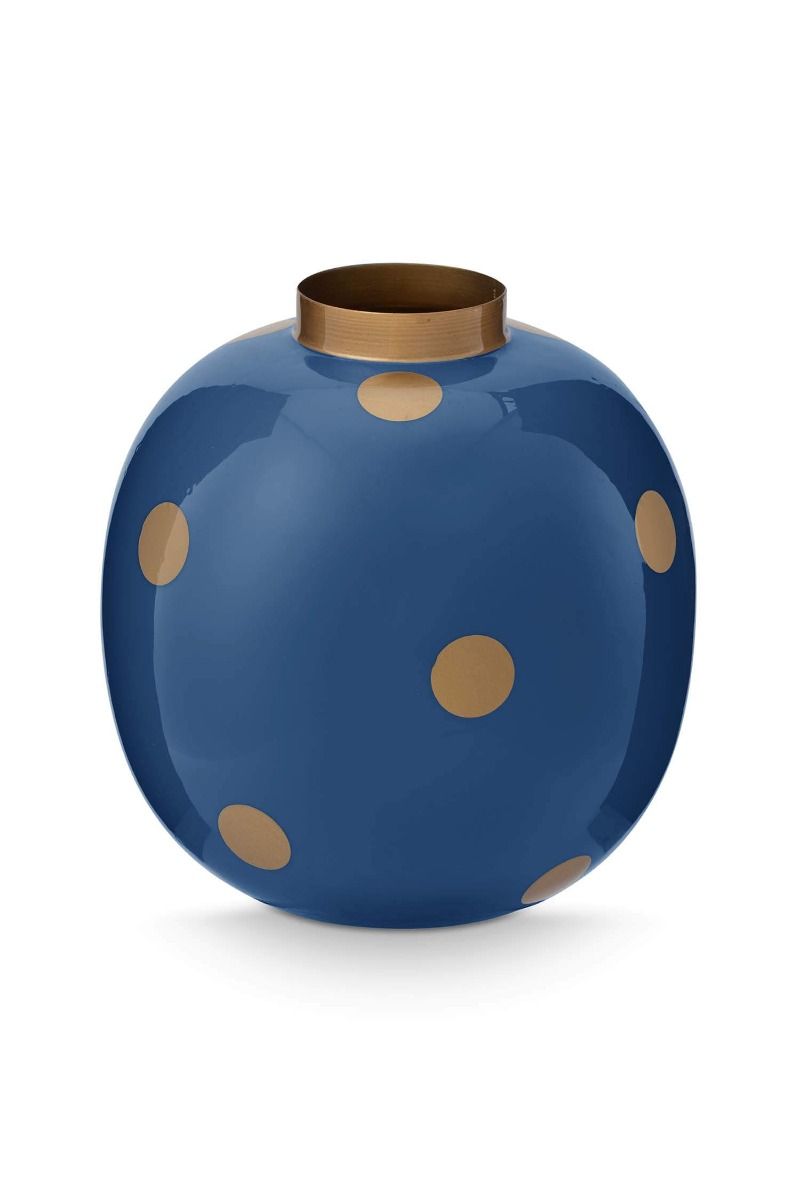 Vaas Metaal Stippen Navy/Goud 23cm