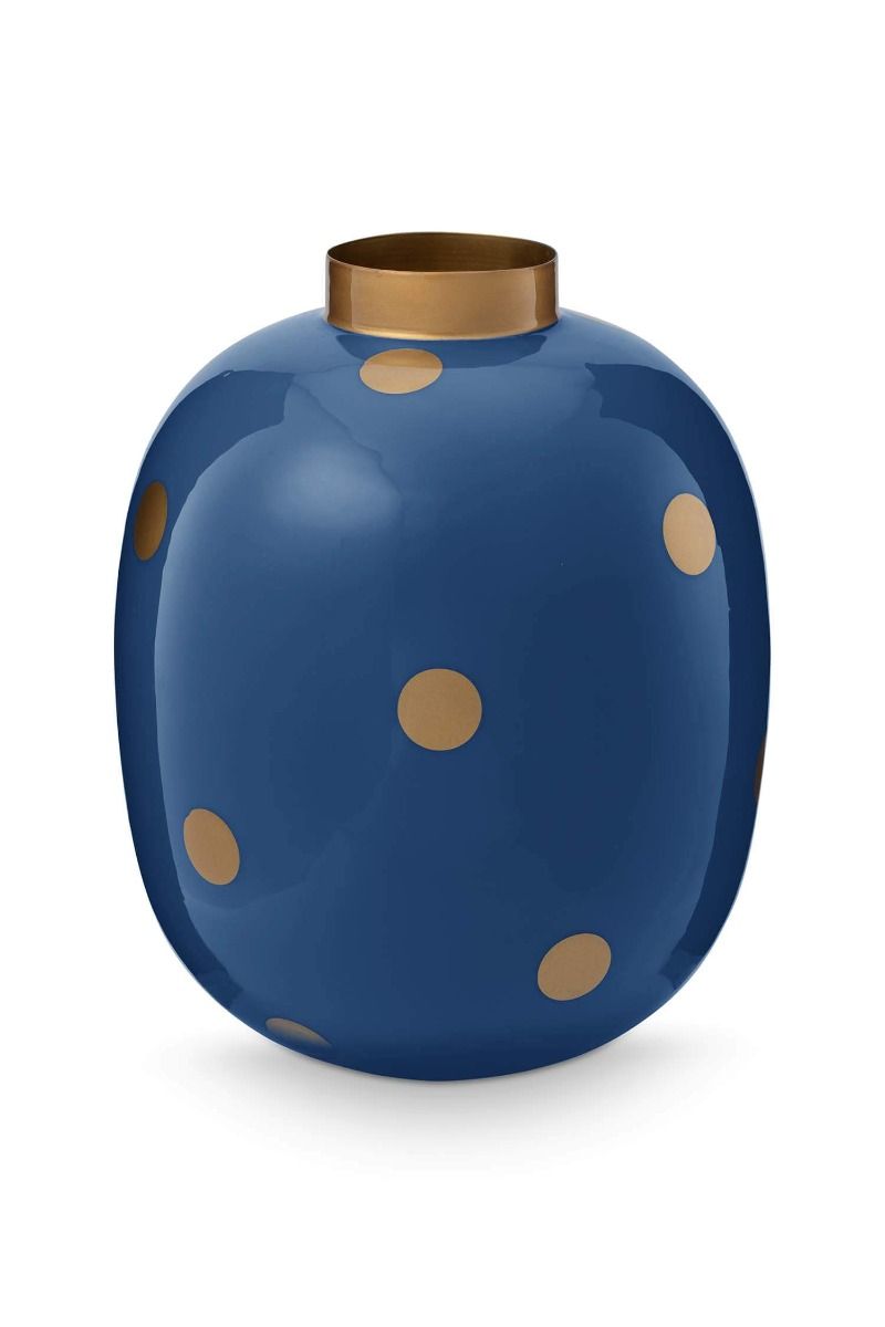 Vaas Metaal Stippen Navy/Goud 32cm