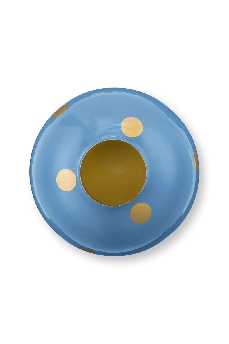 Vaas Metaal Stippen Lichtblauw/Goud 32cm