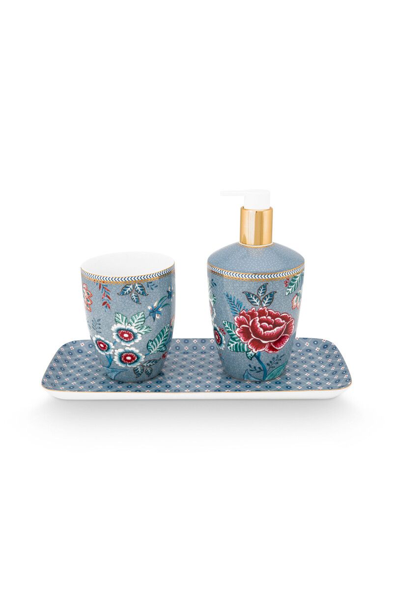 Set Von Badezommeraccessoires/3 Flowery Hellblau