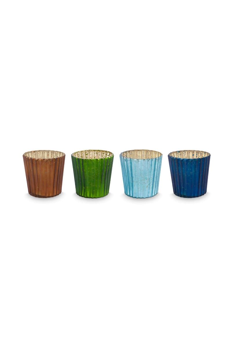 Set/4 Porte/Bougie Verre Bleu 7cm 