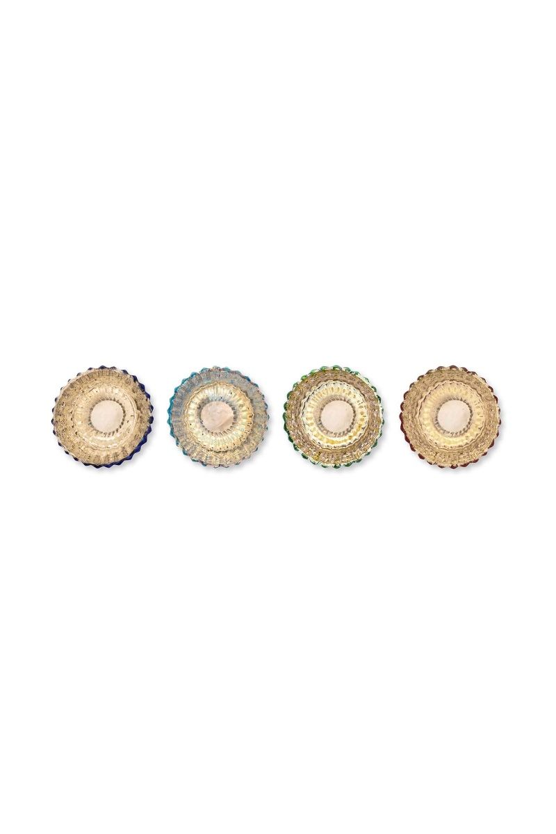 Set/4 Porte/Bougie Verre Bleu 7cm 