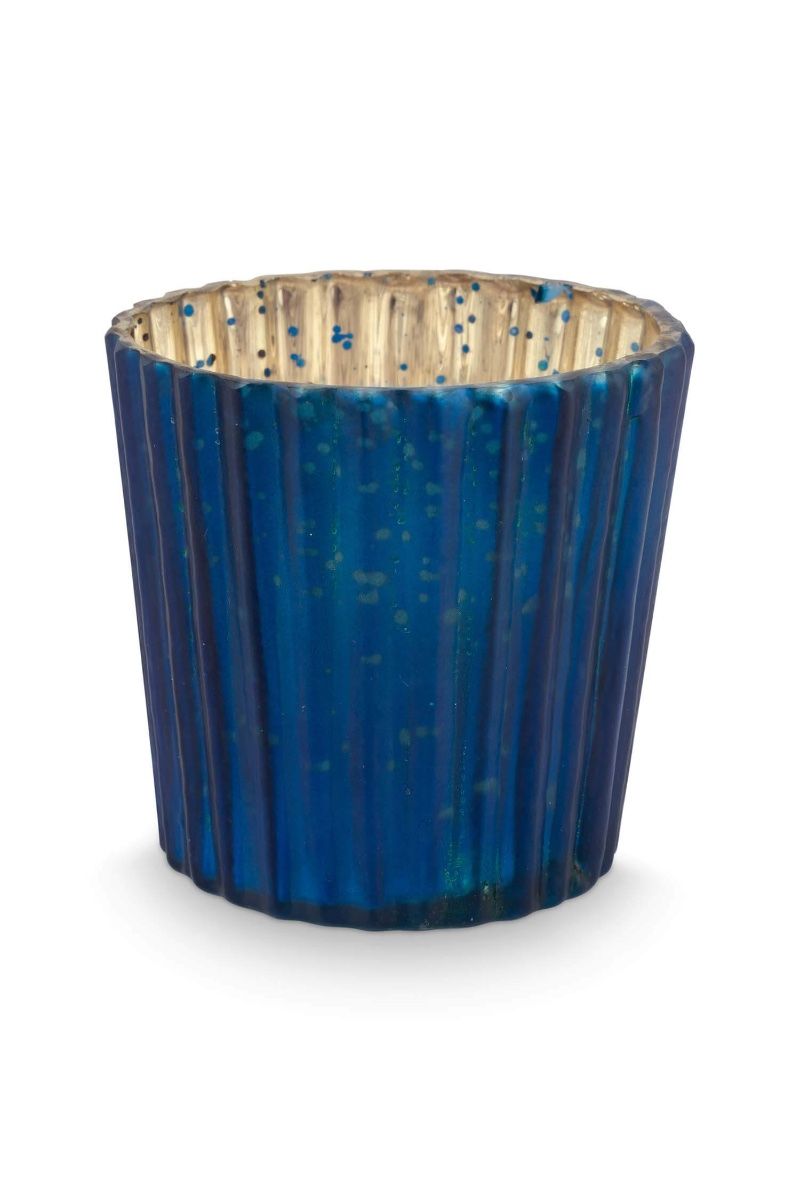 Set/4 Porte/Bougie Verre Bleu 7cm 