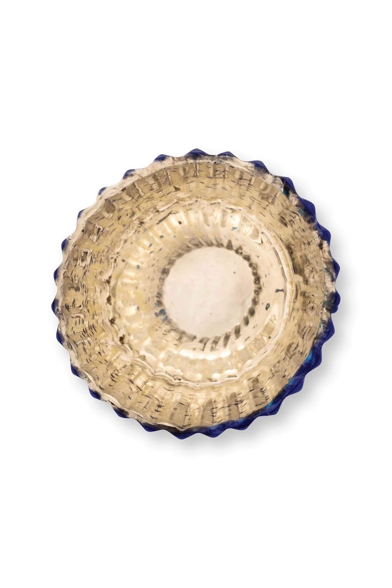 Set/4 Porte/Bougie Verre Bleu 7cm 