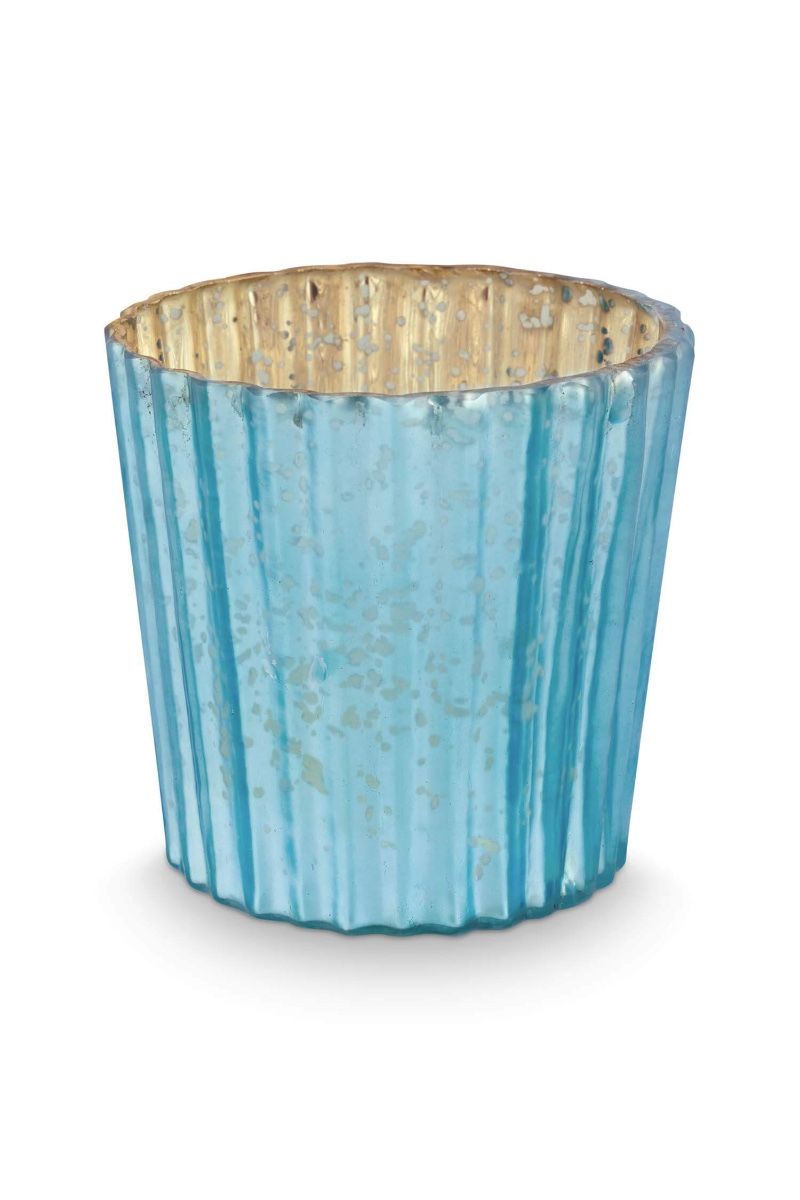 Set/4 Porte/Bougie Verre Bleu 7cm 