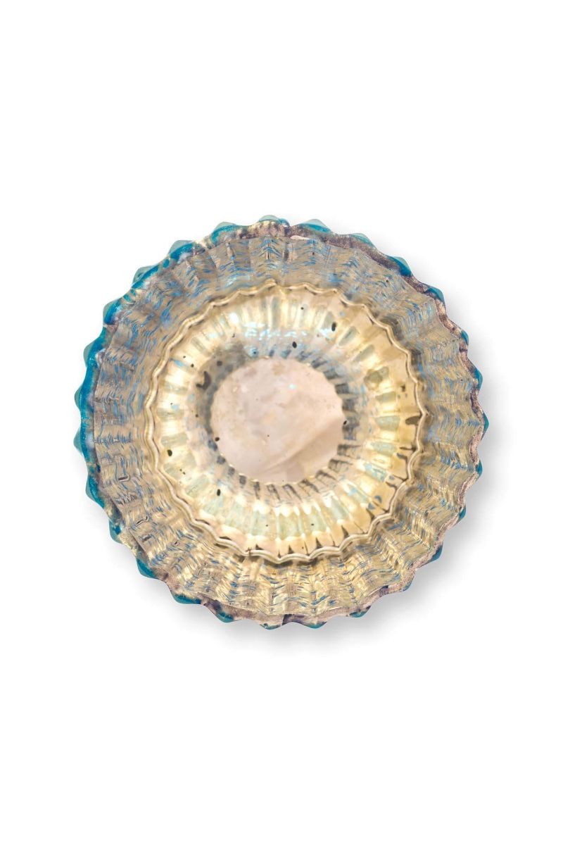 Set/4 Porte/Bougie Verre Bleu 7cm 