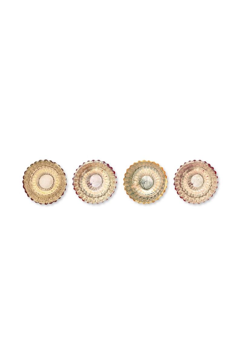 Set/4 Porte/Bougie Verre Rouge 7cm