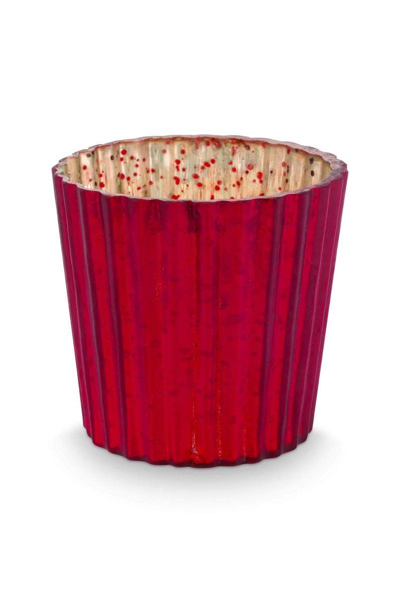 Set/4 Porte/Bougie Verre Rouge 7cm