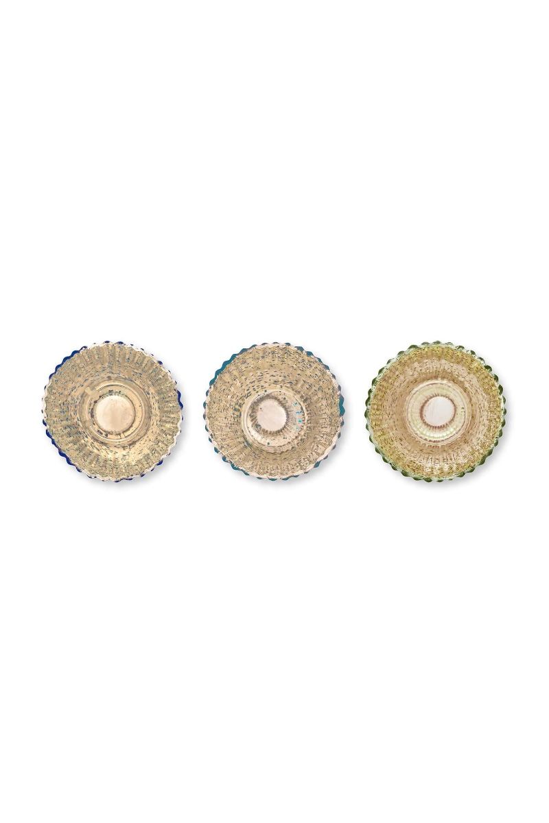 Set/3 Porte/Bougie Verre Bleu 10cm 