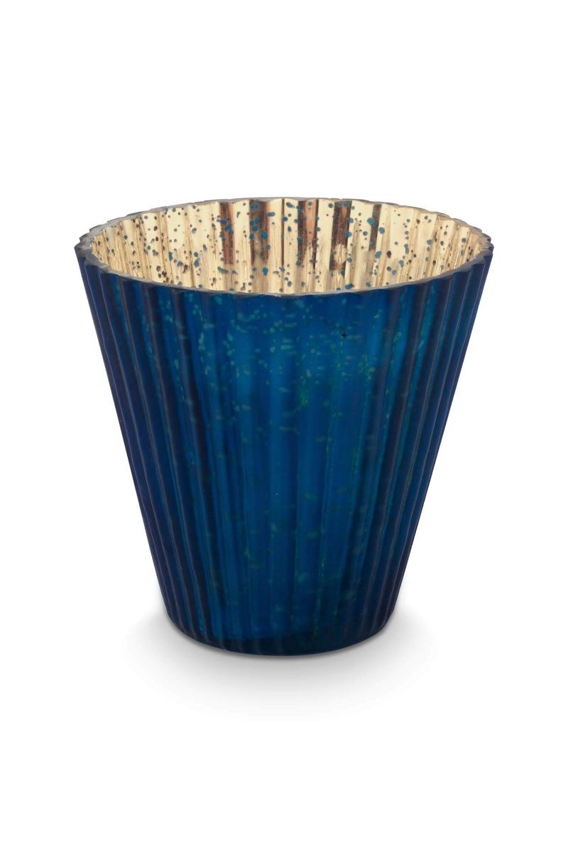 Set/3 Porte/Bougie Verre Bleu 10cm 