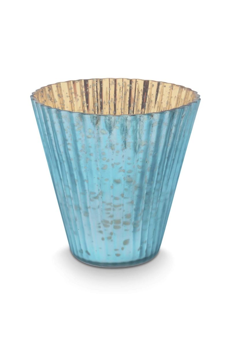 Set/3 Porte/Bougie Verre Bleu 10cm 
