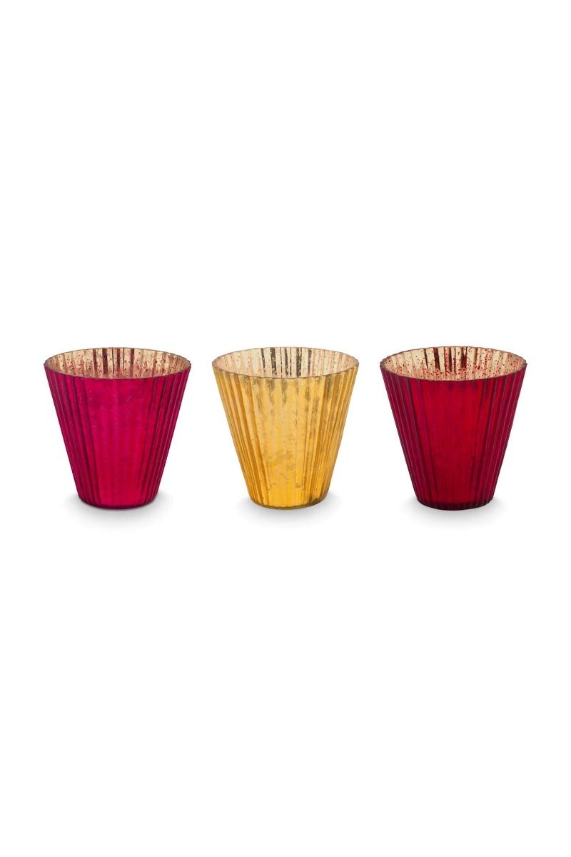 Set/3 Porte/Bougie Verre Rouge 10cm