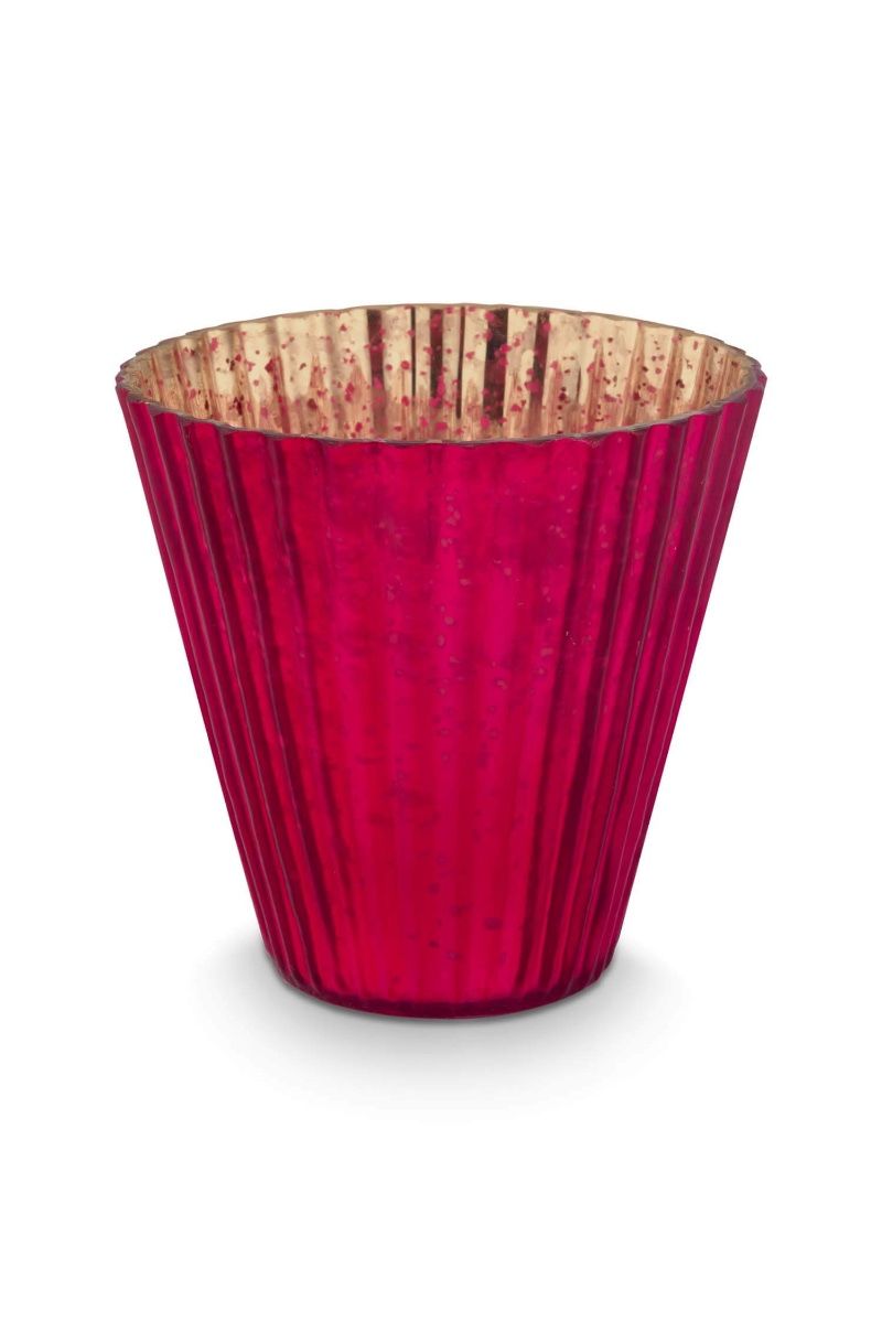 Set/3 Porte/Bougie Verre Rouge 10cm