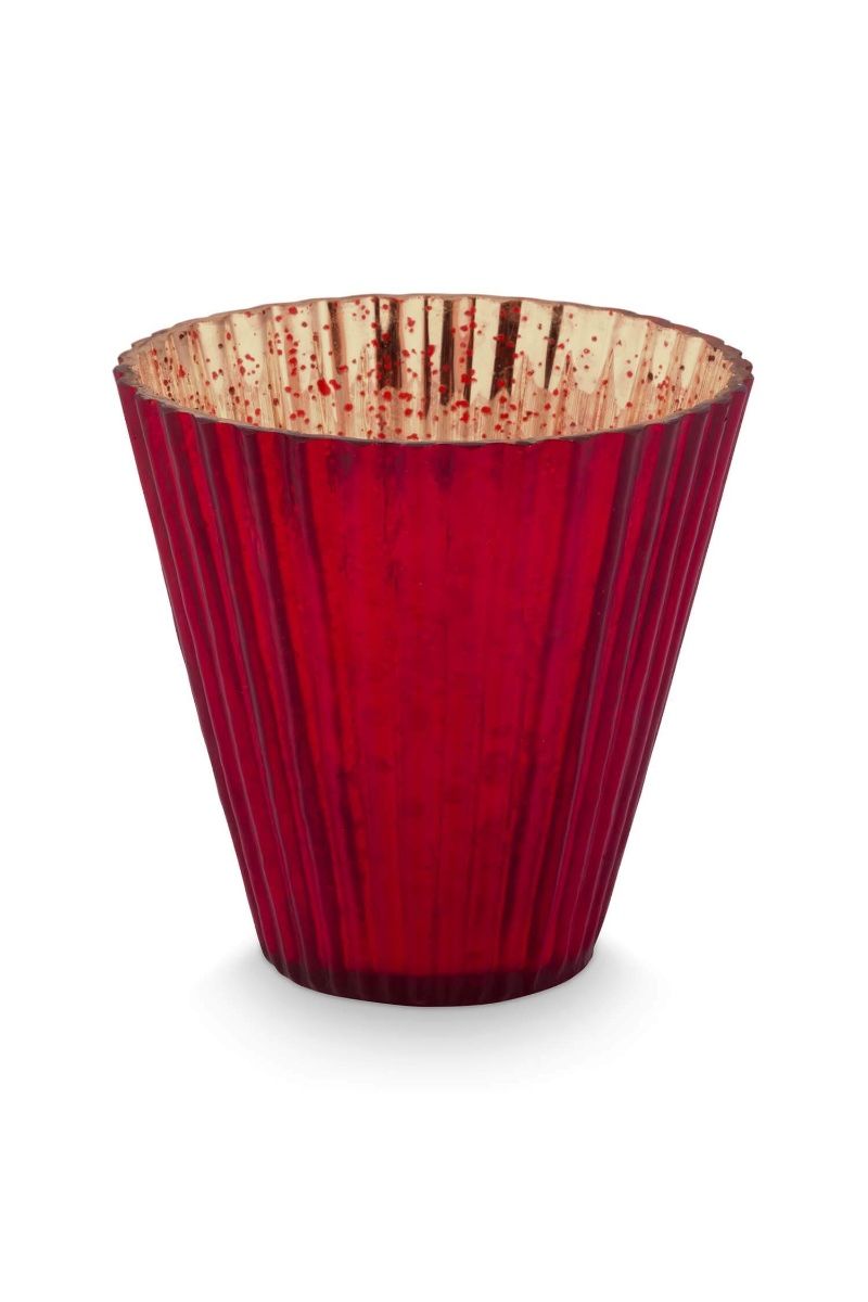 Set/3 Porte/Bougie Verre Rouge 10cm