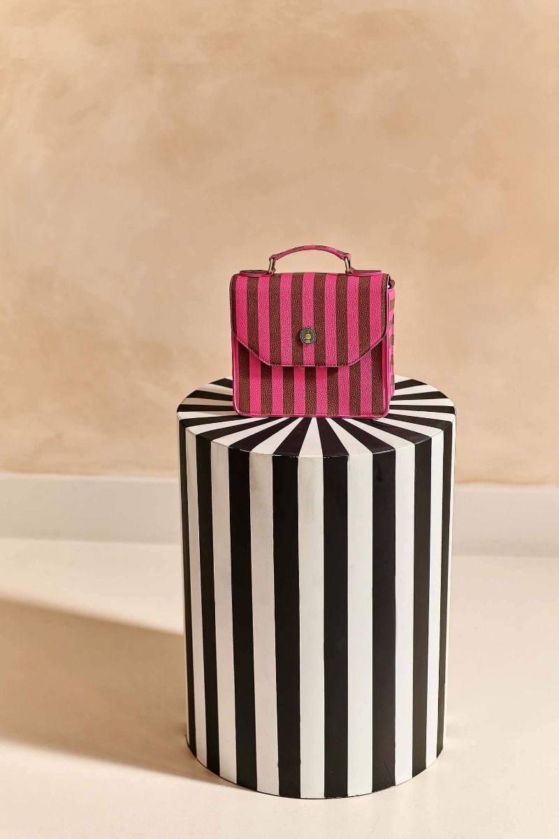 Frances Schultertasche Klein Streifen Rosa