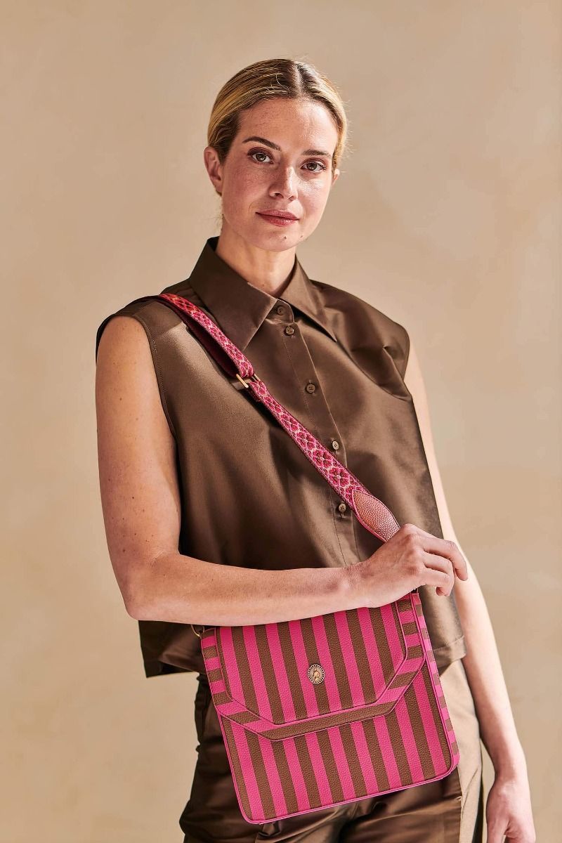 Frances Schultertasche Mittel Streifen Rosa