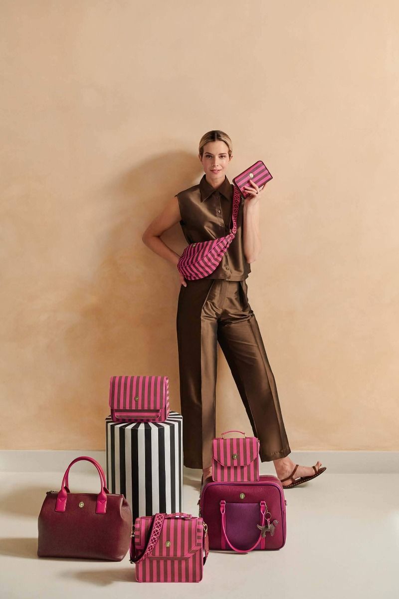 Frances Schultertasche Mittel Streifen Rosa