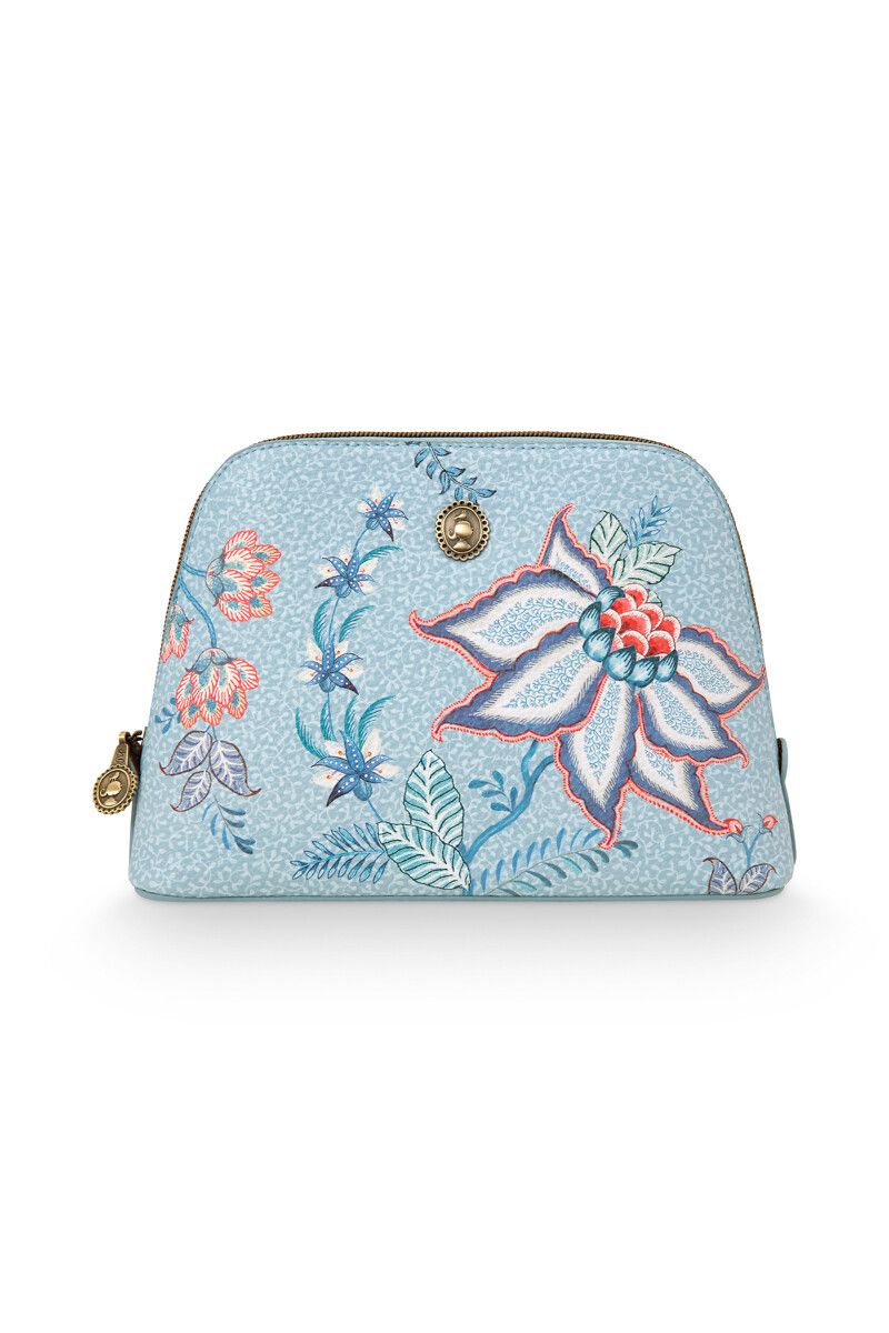 Cosmetic Bag Triangle Medium Flower Festival Light Blue