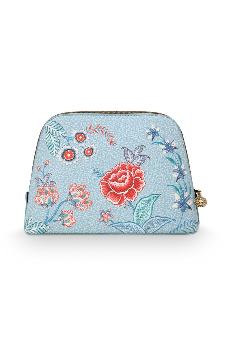 Cosmetic Bag Triangle Medium Flower Festival Light Blue