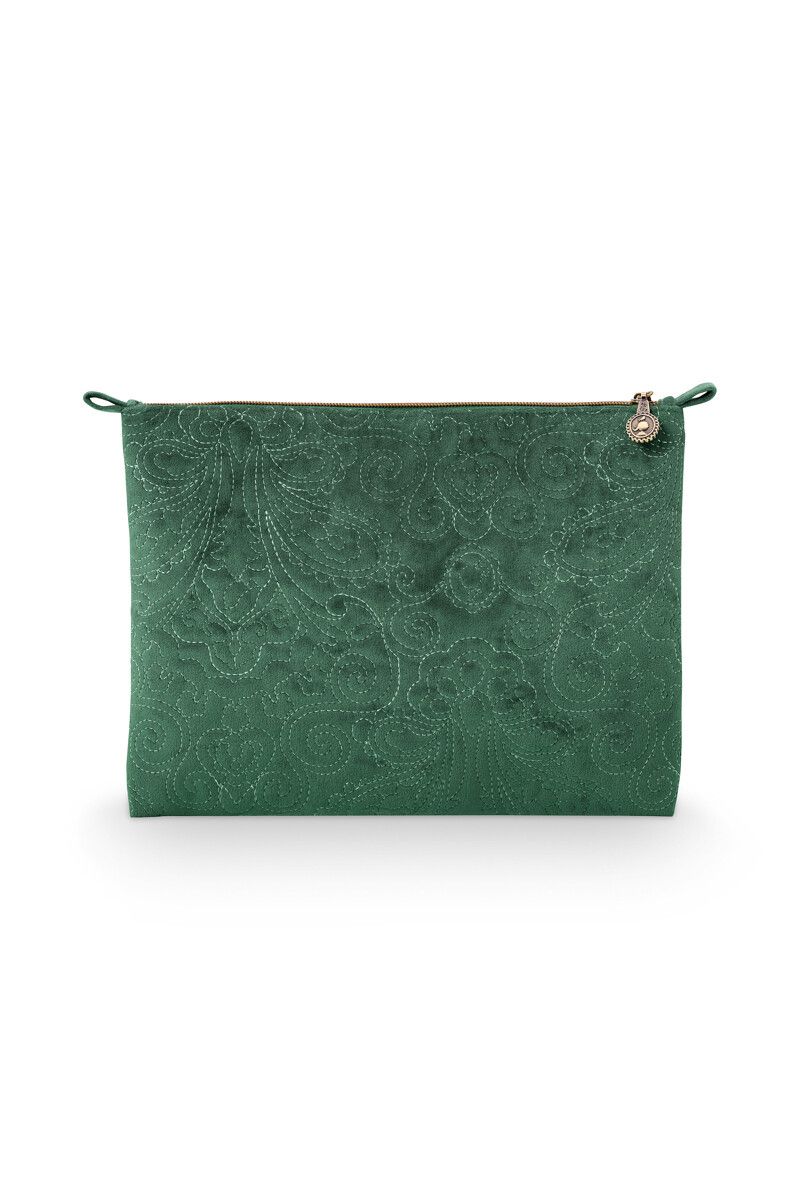 Cosmetic Flat Pouch Large Velvet Quiltey Days Green