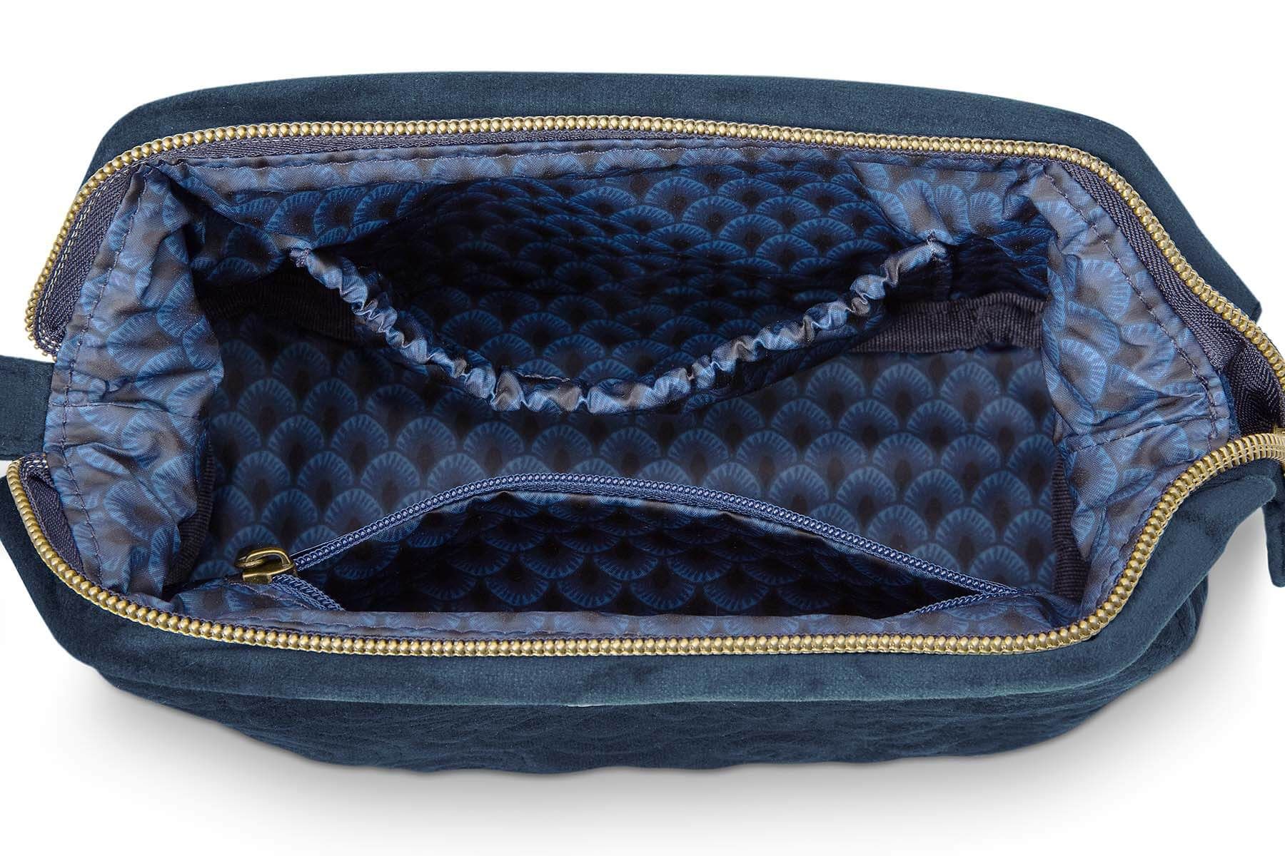 Pochette à cosmétiques de petite taille en velours Quiltey Days en coloris bleu