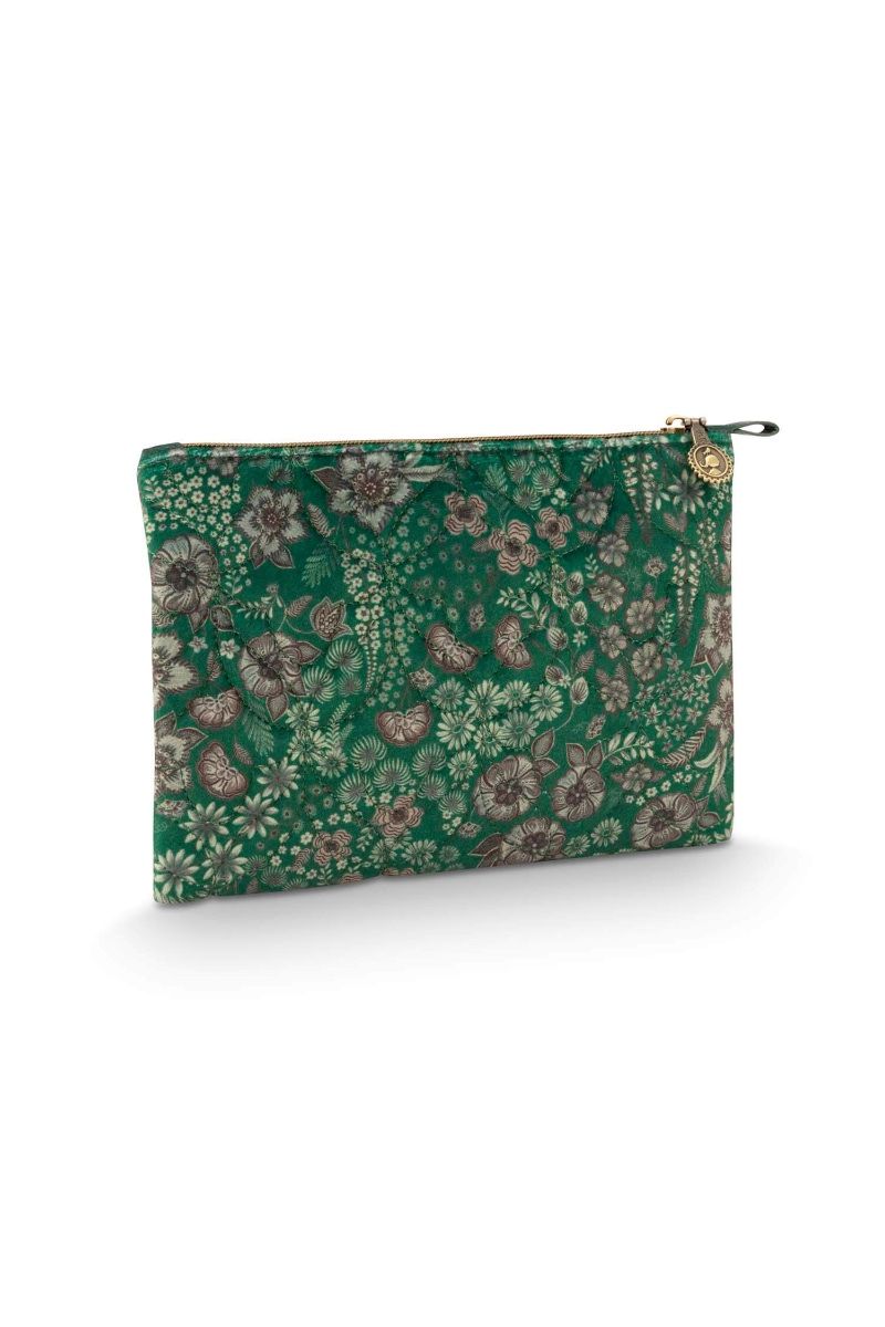 Trousse Plate à Cosmétiques Charly Moyen Quilted Daisy Dreams Vert
