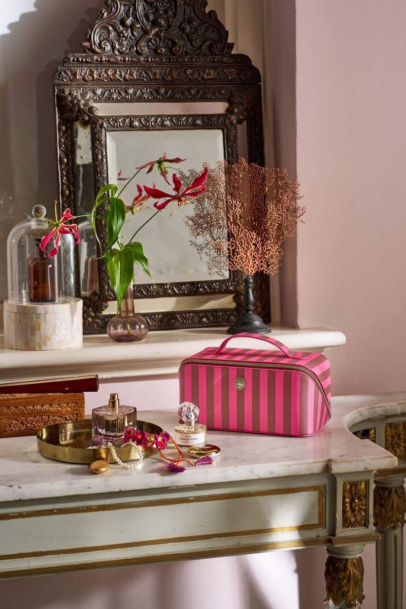 Necessaire Cyrille Mittelgroß Streifen Rosa
