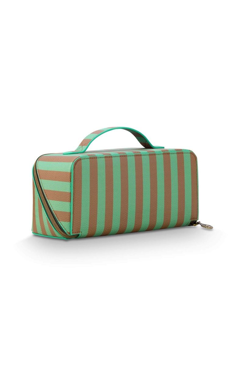 Necessaire Cyrille Mittelgroß Streifen Grün