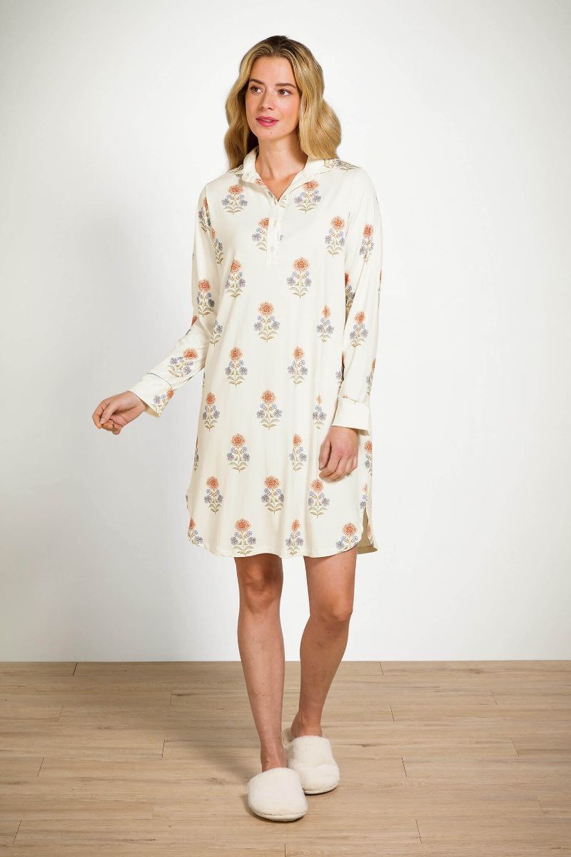 Daaltje Long Sleeve Nightdress Tanaka White