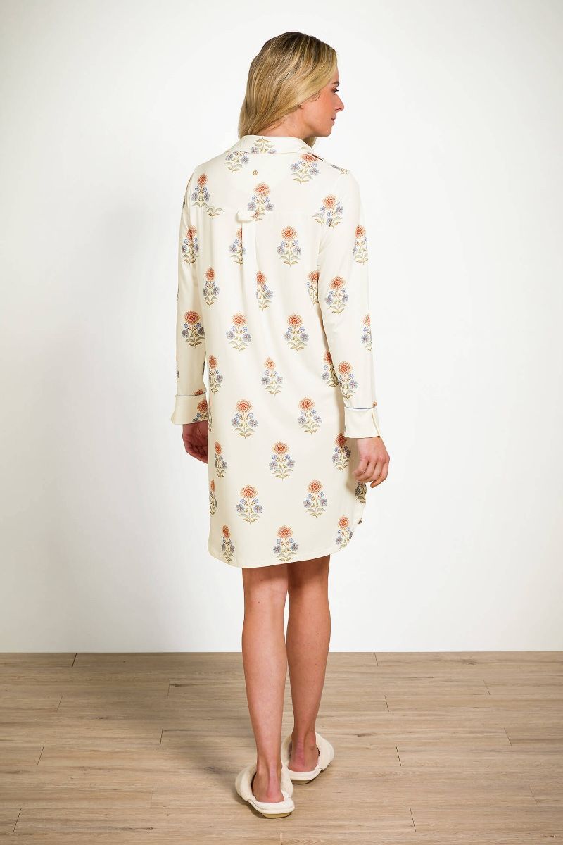 Daaltje Long Sleeve Nightdress Tanaka White