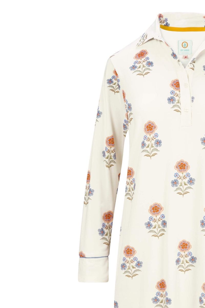 Daaltje Long Sleeve Nightdress Tanaka White