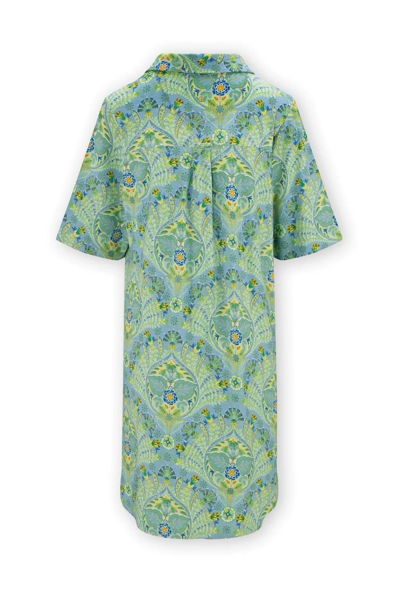 Nightdress Short Sleeve Buttons Alba Blue Green