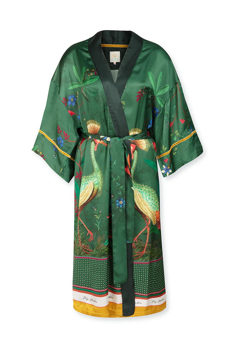 Kimono Birds in Love Groen