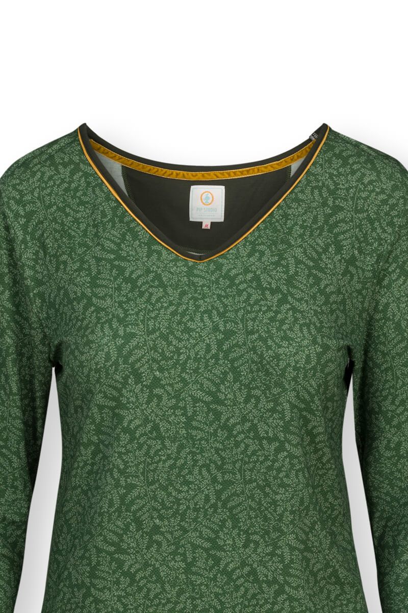 Top Long Sleeve Leafy Dots Green