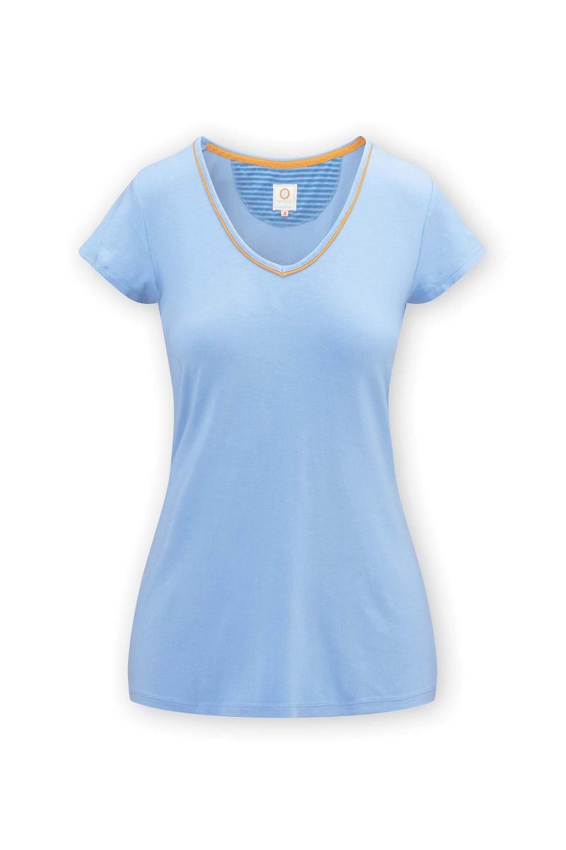 Top Korte Mouw Solid Licht Blauw