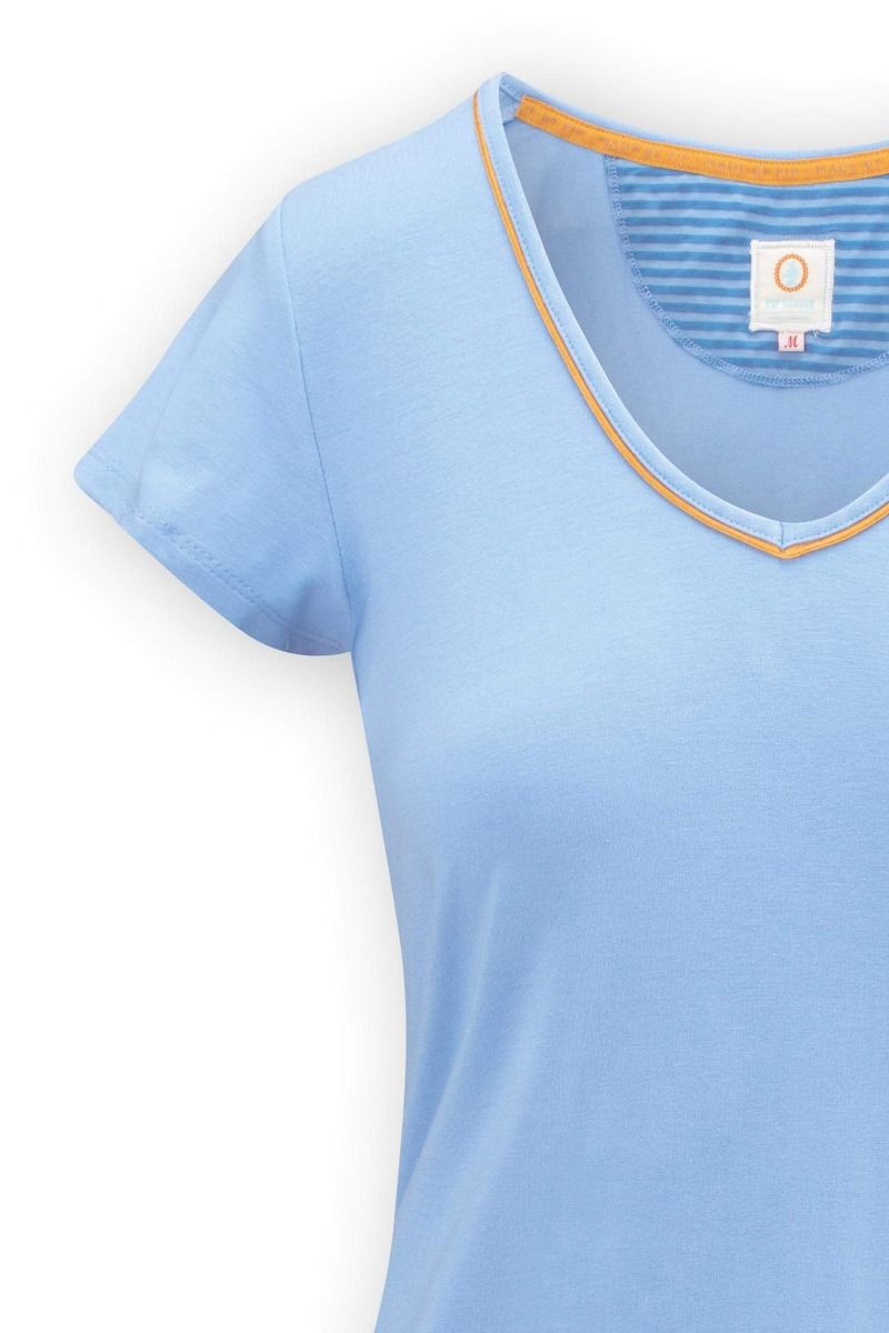 Top Korte Mouw Solid Licht Blauw