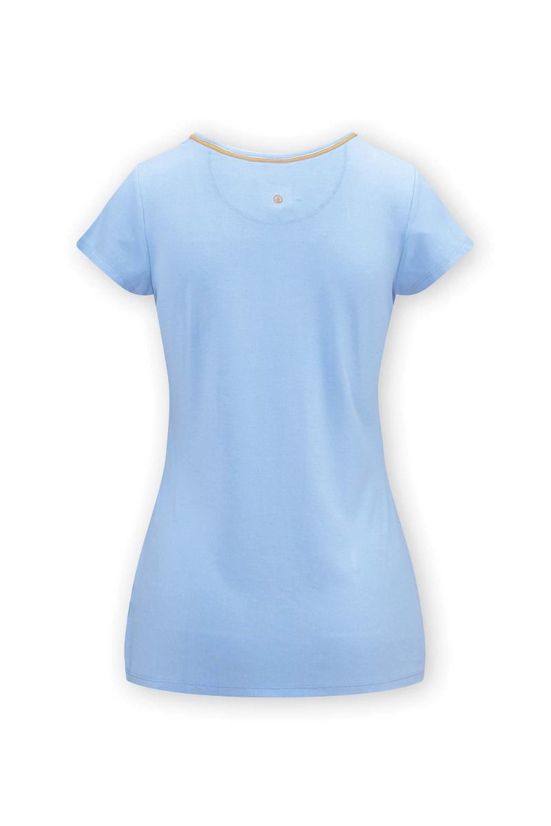 Top Korte Mouw Solid Licht Blauw