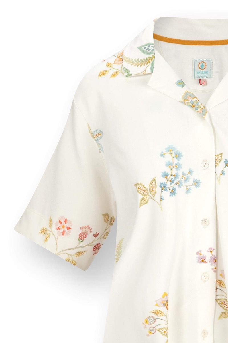 Flora Top Short Sleeve Blossom Chique White