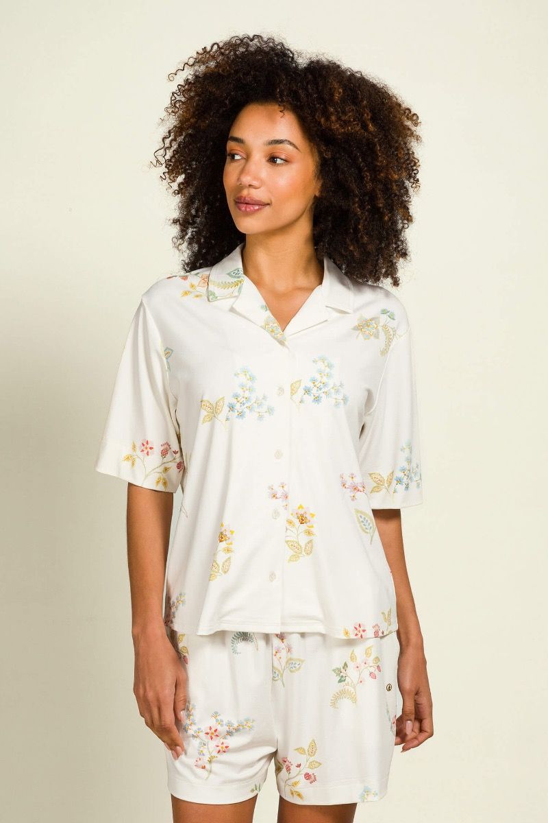 Flora Top Short Sleeve Blossom Chique White