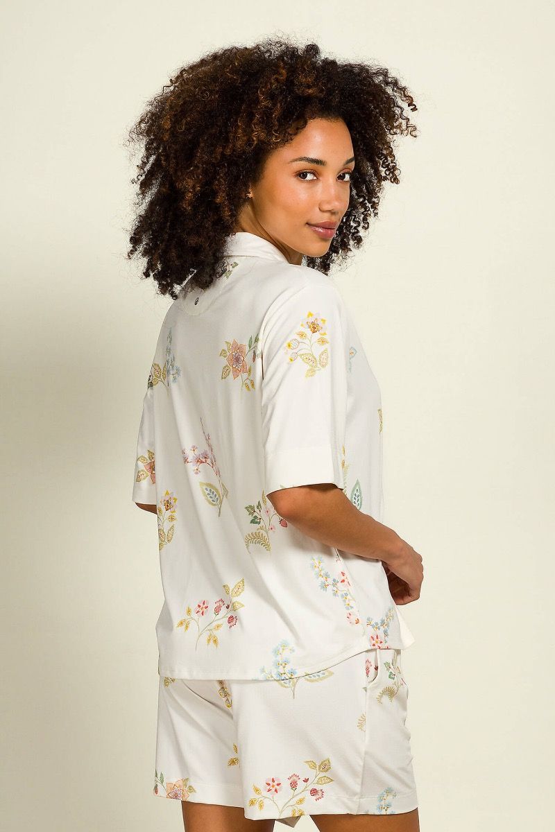 Flora Top Short Sleeve Blossom Chique White