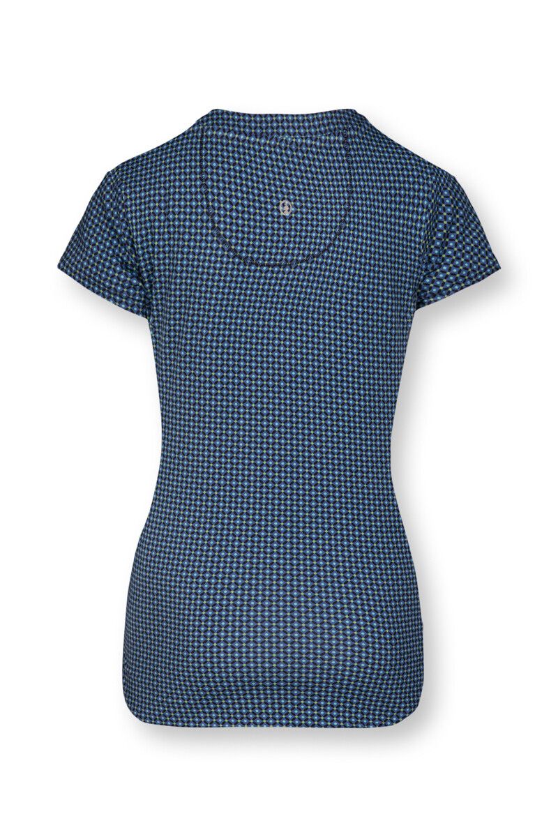 Sport Top Kurze Ärmel Cross Stitch Blau