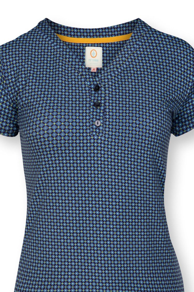 Sport Top Kurze Ärmel Cross Stitch Blau