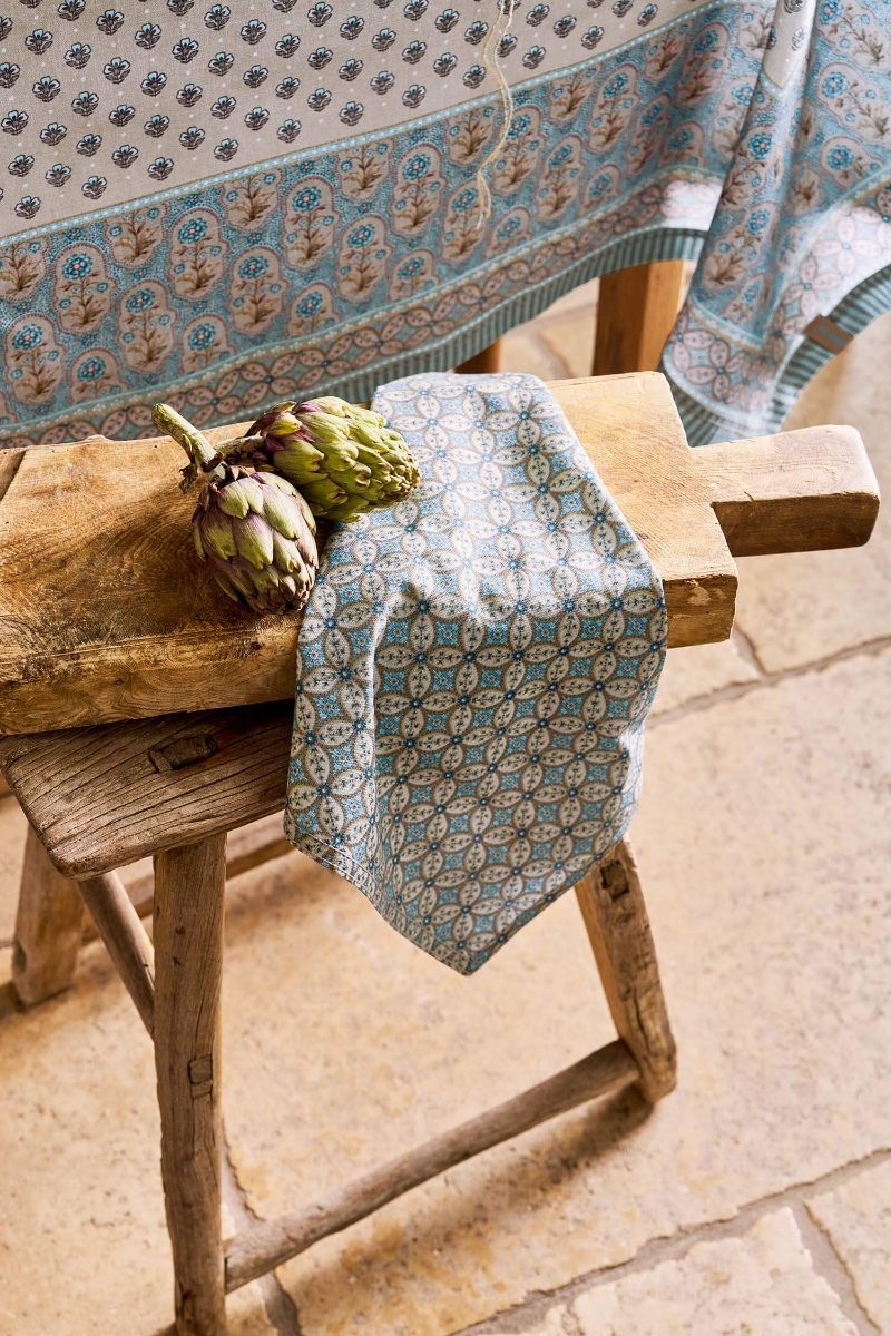 Table Cloth Blooming Tales Khaki-Blue