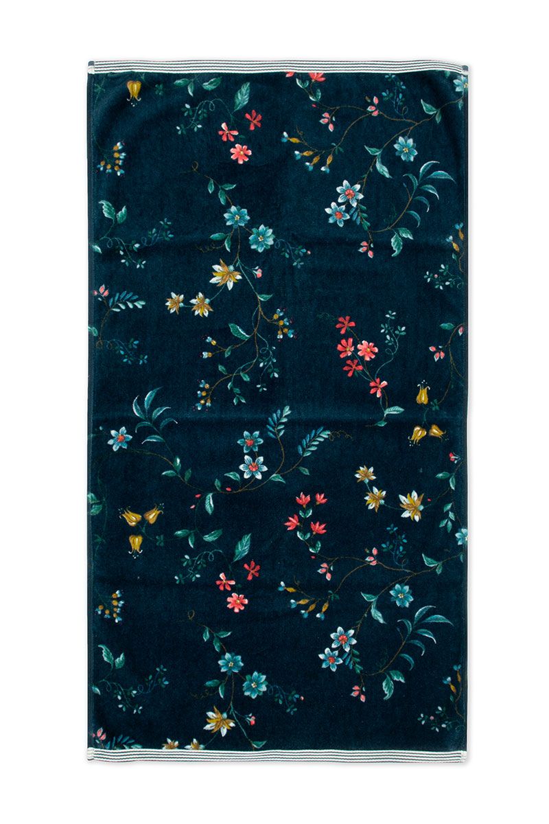Badhanddoek Set/3 Les Fleurs Donkerblauw 55x100 cm