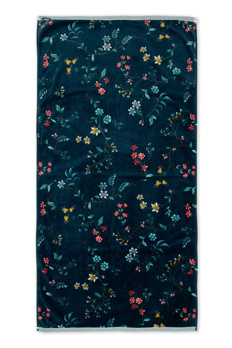 Grote Handdoek Les Fleurs Donkerblauw 70x140 cm