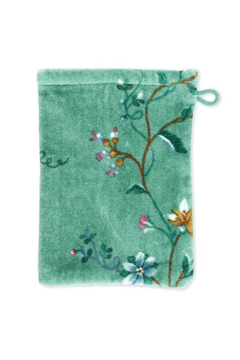 Lot de 3 Gants de Toilette Les Fleurs Vert 16x22 cm