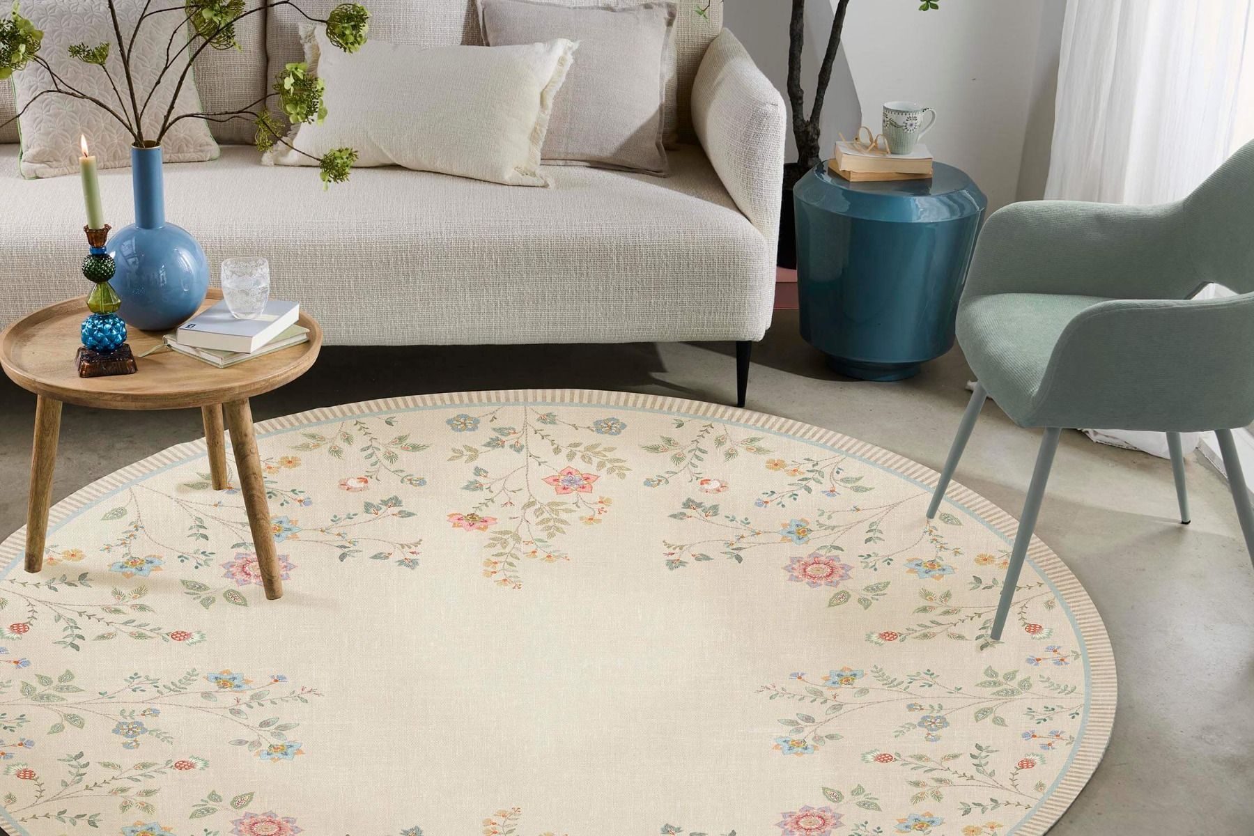 Round Carpet Campo de Flores by Pip Off White